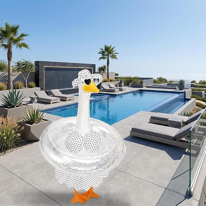STONESTAR Hawaiian Porch Goose Outfits with Hat Sunglasses & Swim Ring, Summer Bikini Goose Outfit Clothes Costume Fits 23" Cement Geese Statue, Summer Garden Lawn Patio Yard Outdoor Decor