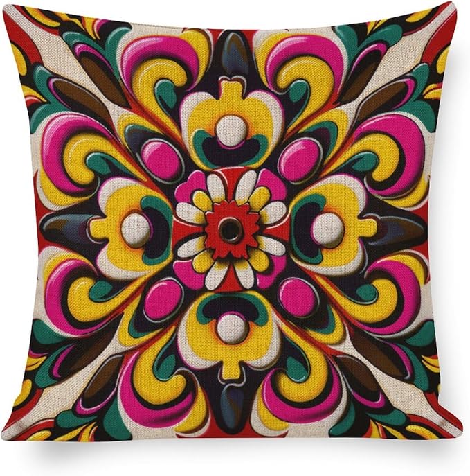 Rustic Pillow Cover White Blue Grey Wideflowers Pillow Covers Mexican Flowers Accent Pillows for Farmhouse Decor Room Bedroom Sofa Chair Car 20"x20" Decorative Cutton Linen Cushion Cases