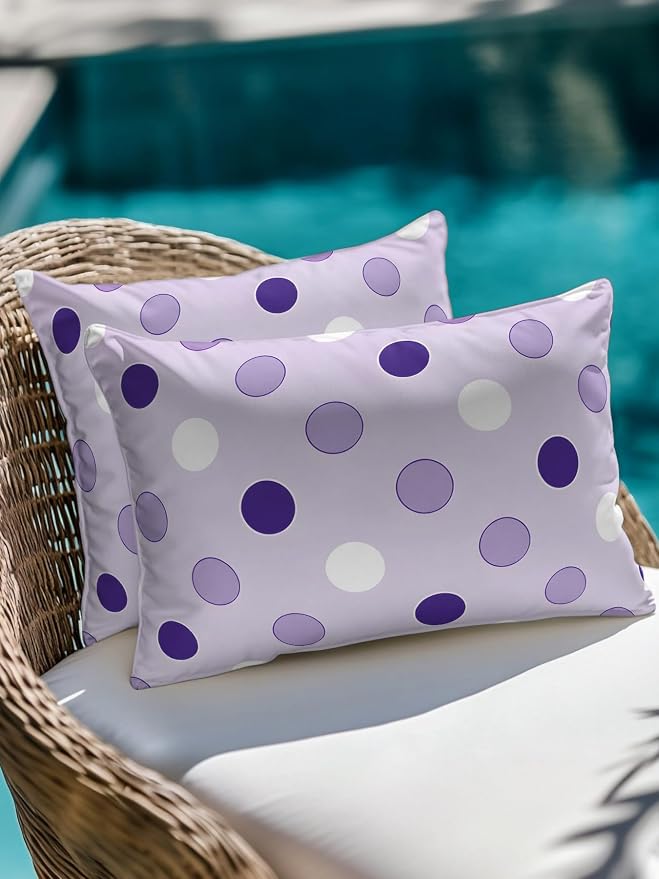 Waterproof Outdoor Pillow Set of 2 Purple Polka Dots Decorative Throw Pillows Cover & Insert 20x12 Inch Lumbar Pillowcase Funny Circles Spots Pillows for Couch Sofa Bed Patio Furniture Indoor Outdoor