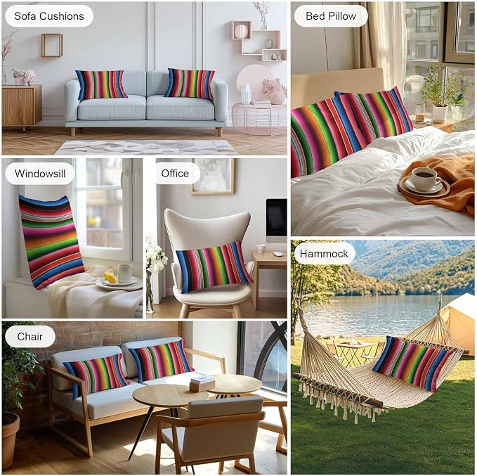 Red Green Blue Striped Outdoor Pillow Covers 20x12 Inch Lumbar Pillow Covers Set of 2 Waterproof Decorative Throw Pillow Cases Modern Abstract Striped Cushion Covers for Patio Furniture Garden Couch
