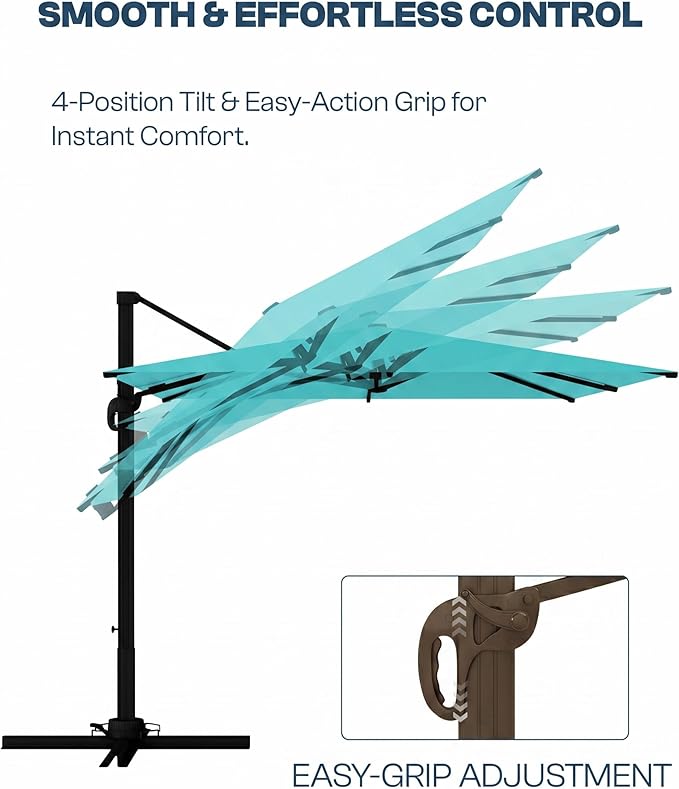 9x9 FT Square Cantilever Umbrella,Easy Tilt, Fade Resistant & 360° Rotation, Offset for Pool Deck Backyard Patiopeacock blue (Base not Included)