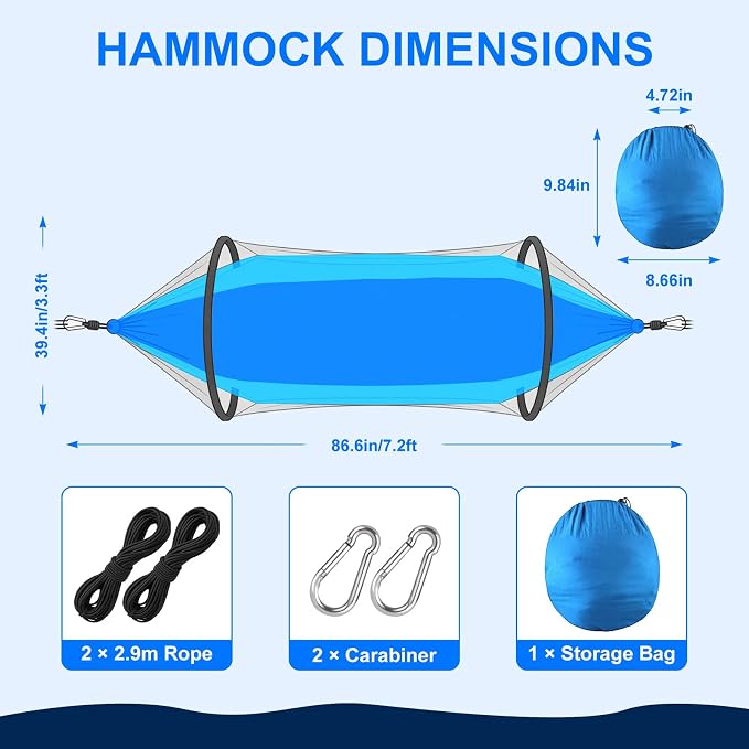 Camping Hammock with Mosquito Net, 3 in 1 Portable Hammock Tent 440lbs Capacity Attached Storage Pocket Single Nylon Hammock Set for Outdoor Travel Camping Hiking Backpacking (RoBlue SkyBlue)