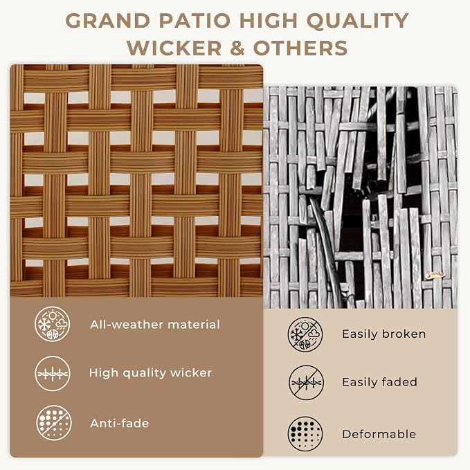 Grand patio 4-Piece Outdoor Furniture Set, Wicker Small Patio Set with Beige Seat Cushions, Outdoor Conversation Furniture with Coffee Table for Poolside, Backyard, Balcony, Porch