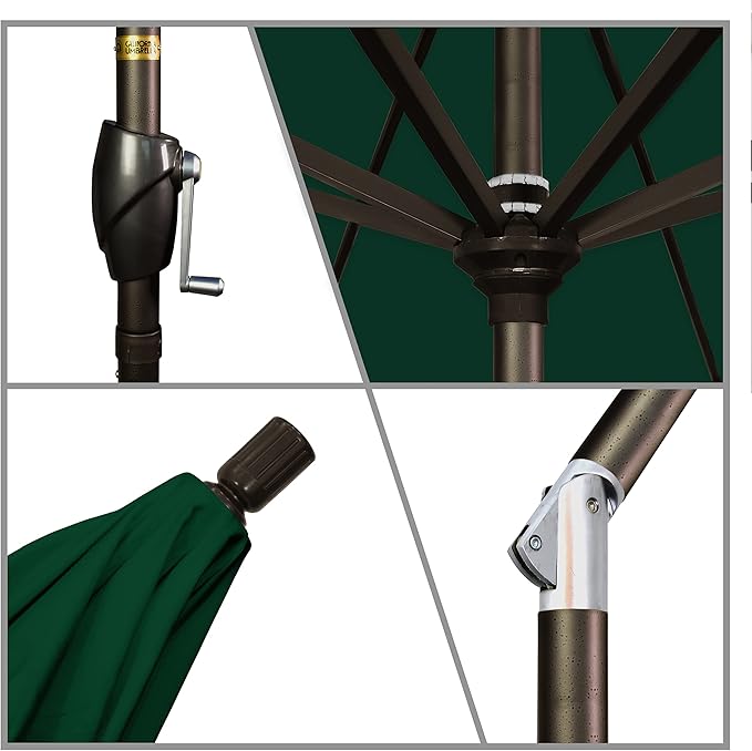 California Umbrella 7.5' Round Aluminum Market Umbrella, Crank Lift, Push Button Tilt, Bronze Pole, Canvas Forest Green