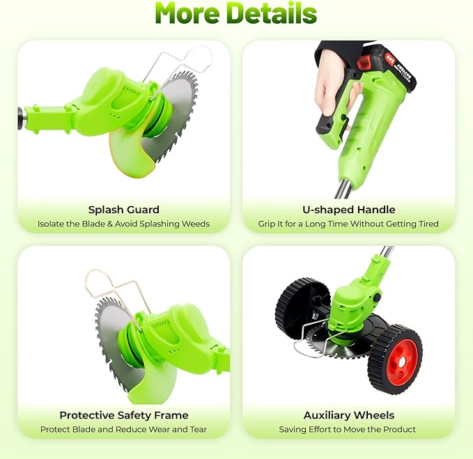 Cordless Grass Trimmer Electric Weed Wacker Cordless with U-Shaped Handle and Auxiliary Wheels (2 x 24V 1.3Ah Batteries & Charger) Adjustable Telescopic Rod for Garden Maintenance