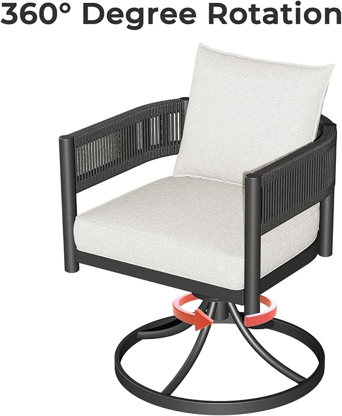 Grand patio 7-Piece Expandable Table Dining Set for 6 to 10, Aluminum Outdoor Dining Table with Glass Tabletop, Metal Woven Wicker Swivel Patio Chairs with Cushions for Yard, Poolside, Deck (Black)