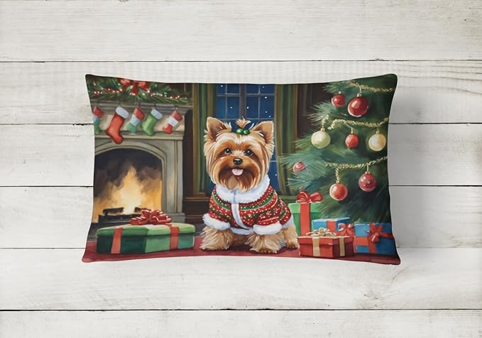 Caroline's Treasures DAC2769PW1216 Yorkshire Terrier Cozy Christmas Throw Pillow Machine Washable, Indoor Outdoor Decorative Pillow for Couch, Bed or Patio, 12HX16W