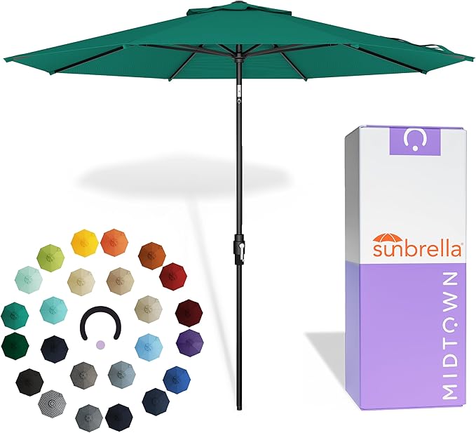 Midtown Umbrellas – The Swilt 10 Ft Patio Umbrella with 360° Swivel & Tilt Mechanism, Sunbrella Fabric & 8 Fiberglass Ribs – Outdoor Umbrella for Deck, Pool & Cafes – Canvas Teal Canopy, Black Pole