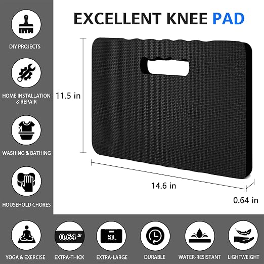 HOOPLE Kneeling Pad for Gardening, Lightweight Foam Knee Cushion for Garden, Bath, Yoga & Exercise, Waterproof Comfort Kneeling Mat for Home, Garage & Outdoor Work, Black 14.6 x 11.5 x 0.7 Inch