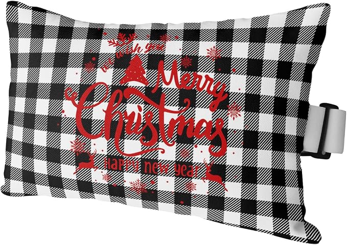 Outdoor Pillows Covers with Inserts Merry Christmas Black White Buffalo Checked Plaid Waterproof Pillow with Adjustable Strap Throw Pillows for Patio Furniture Recliner Lounge Chair, 11x16 inch, 1PCS