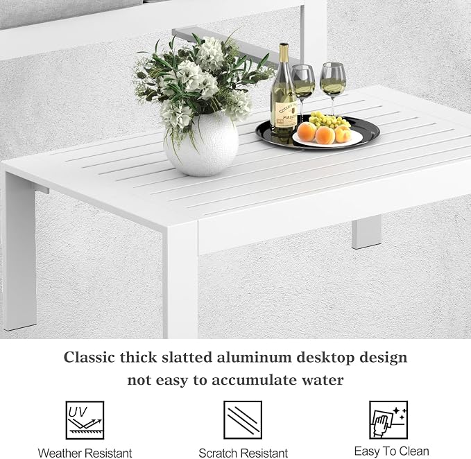 Outdoor Aluminum Furniture Set - 4 Pieces Modern Patio Conversation Sets Metal Sectional Sofa with Coffee Table