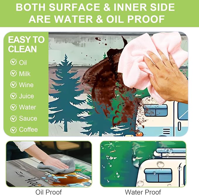 ANNA QUEEN Happy Camper RV 6FT Picnic Table Cover 3PCS Set 72"x30", Waterproof Outdoor Table and Bench Covers for Campsites and Family RV Trips