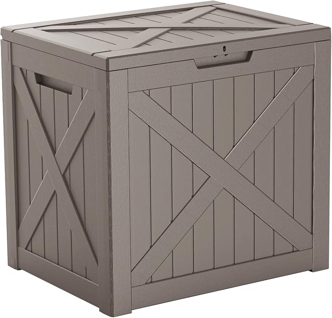 Deck Box Large Outdoor Storage for Patio Furniture,Outdoor Cushions,Garden Tools and Pool Supplies,Waterproof,Resin,Lockable (Grey, 32 Gal)