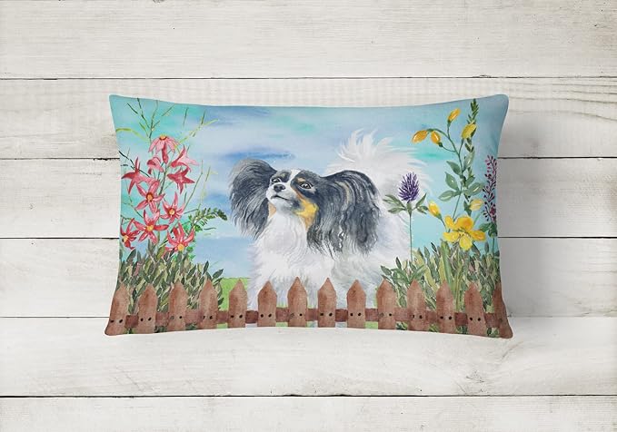 Caroline's Treasures CK1219PW1216 Papillon Spring Canvas Fabric Decorative Pillow Machine Washable, Indoor Outdoor Decorative Pillow for Couch, Bed or Patio, 12HX16W