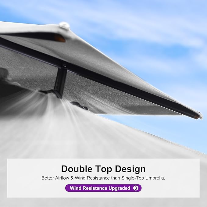 PURPLE LEAF 10' X 13' Double Top Cantilever Patio Umbrella Deluxe Large Outdoor Umbrella Rectangle Offset Umbrella with Fade Resistance for Garden Deck Pool Patio, Pebble Grey