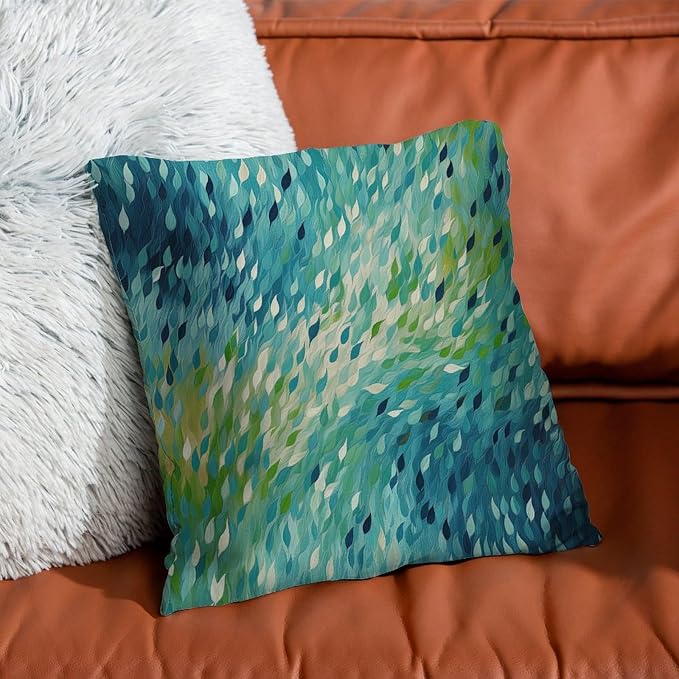 Pillow Cover Make It Rain Fiesta Pillows Retro Rainbow Teal Pillow Cover Accent Decorative Cushion Cases Home Decor for Patio Furniture Tent Garden 26x26 in