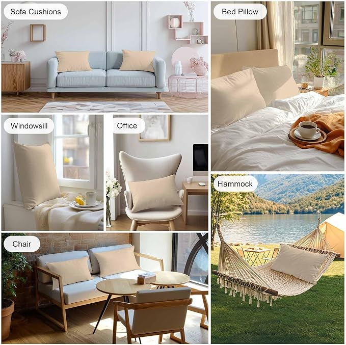 Lumbar Pillow Covers 20x12 Inch Set of 2, Khaki Solid Color Waterproof Outdoor Pillow Covers, Aesthetics Contemporary Luxury Decorative Cushion Pillowcases for Couch, Sofa, Bed, Garden, Patio