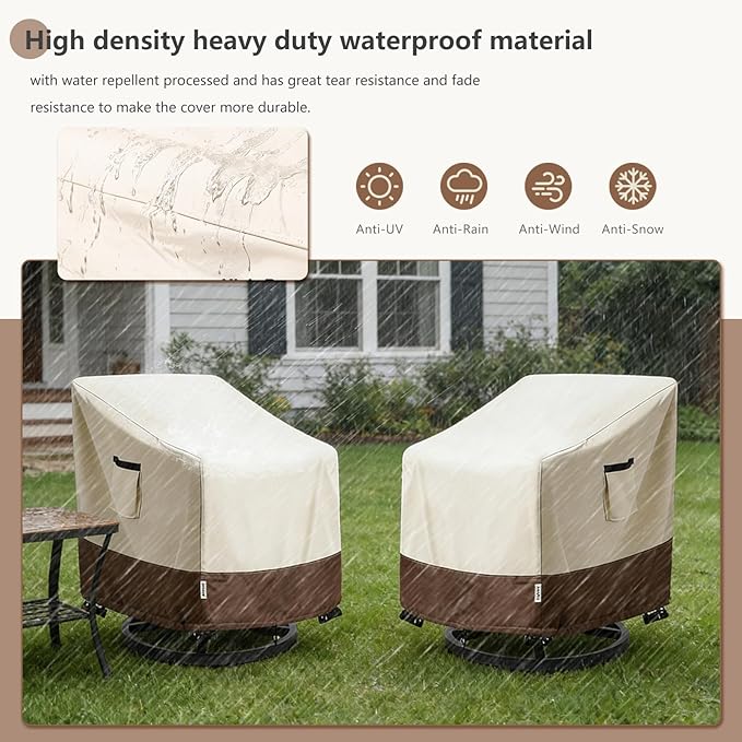 Patio Chair Covers for Outdoor Furniture Waterproof 2 Pack, Heavy Duty Waterproof Outdoor Swivel Chair Cover (30"W x34"D x36"H - Beige)