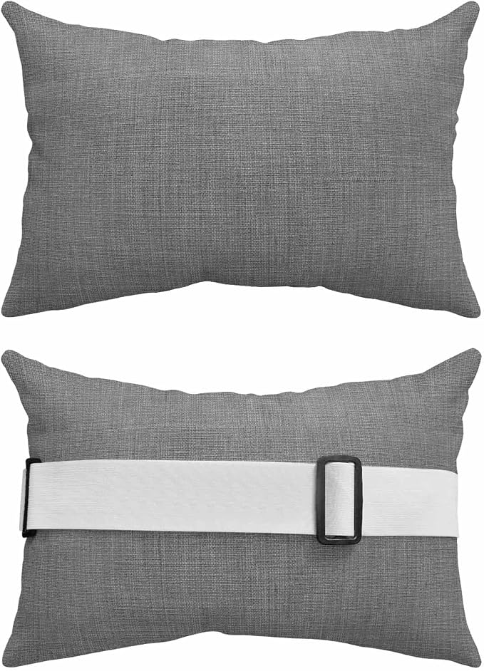 Dark Gray Outdoor Lumbar Pillow 11x16 Inch, Farmhouse Burlap Solid Grey Color Modern Linen Texture Waterproof Throw Pillow Covers with Insert, Decorative Chair Cushions for Patio Garden Recliner