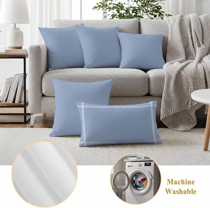 Light Blue Outdoor Pillow Covers 24"x24" Set of 2, Solid Color Waterproof Throw Pillow Covers for Patio Furniture, Decorative Cushion Covers for Porch