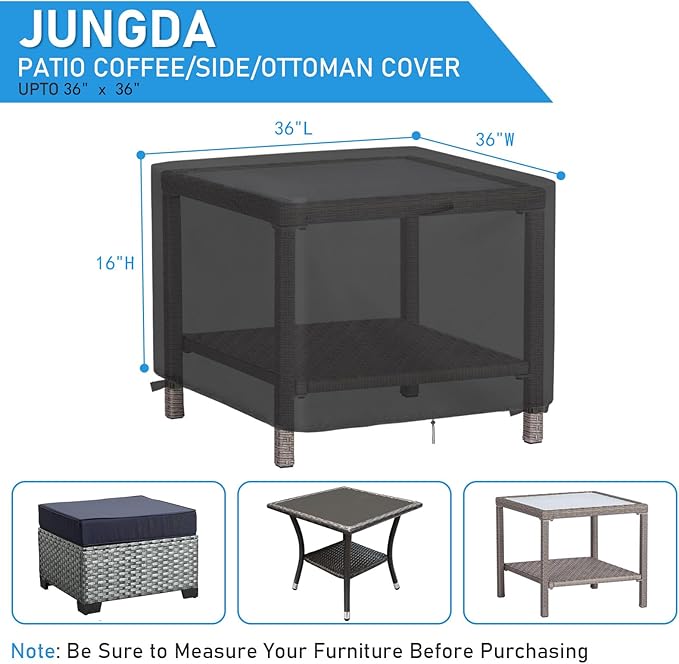 Outdoor Square Coffee Table Cover 36 Inch, Waterproof Patio Table Cover, Heavy Duty Outdoor Ottoman Covers Furniture Cover - 36 x 36 x 16 Inch