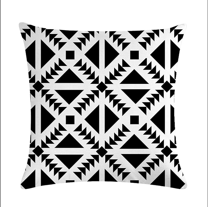 Pack of 4 Waterproof Outdoor Indoor Throw Pillow Covers 18x18 Inches Boho Black White Pillowcases Double Side Printed Cushion Covers for Garden Patio Furniture Sunbrella Sofa Couch, 45X45 cm