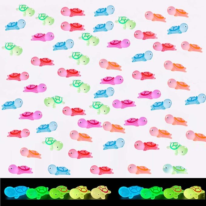 U-Zimikee 50 Pcs Luminous Mini Resin Turtles, Miniature Turtle Figurines, Little Animal Figures Glow in the Dark, Small Tiny Animal to Hide, Micro Landscape Ornaments Mini Garden Dollhouse Accessories