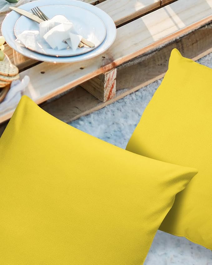 Outdoor Waterproof Pillow Covers for Patio Furniture Bright Yellow Decorative Throw Pillow Cover Solid Color Pillowcases Set of 2 Cushion Case for Sofa Couch Chair Home Decor 20x20 inch x 2pcs