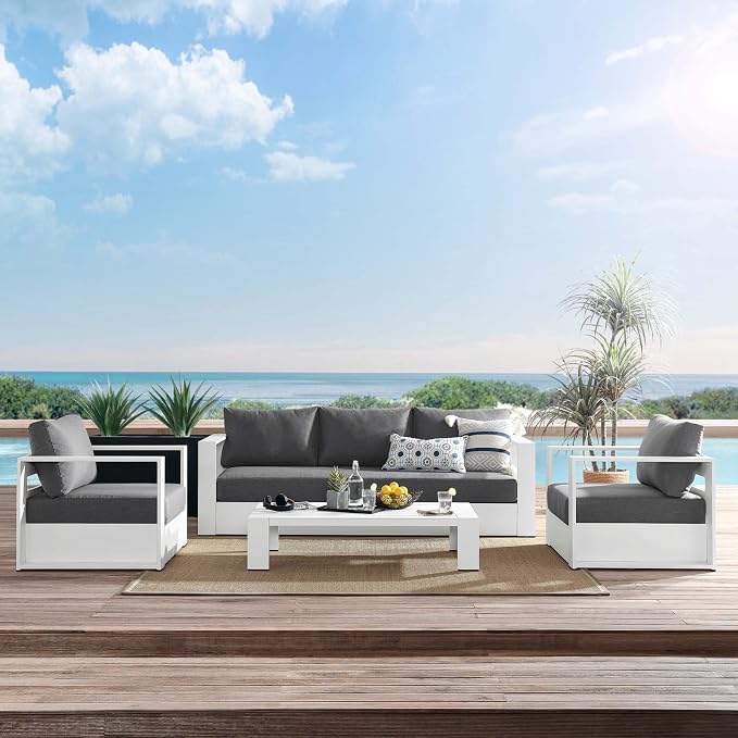 Modway Tahoe Aluminum 4-Piece Outdoor Patio Set in White Charcoal