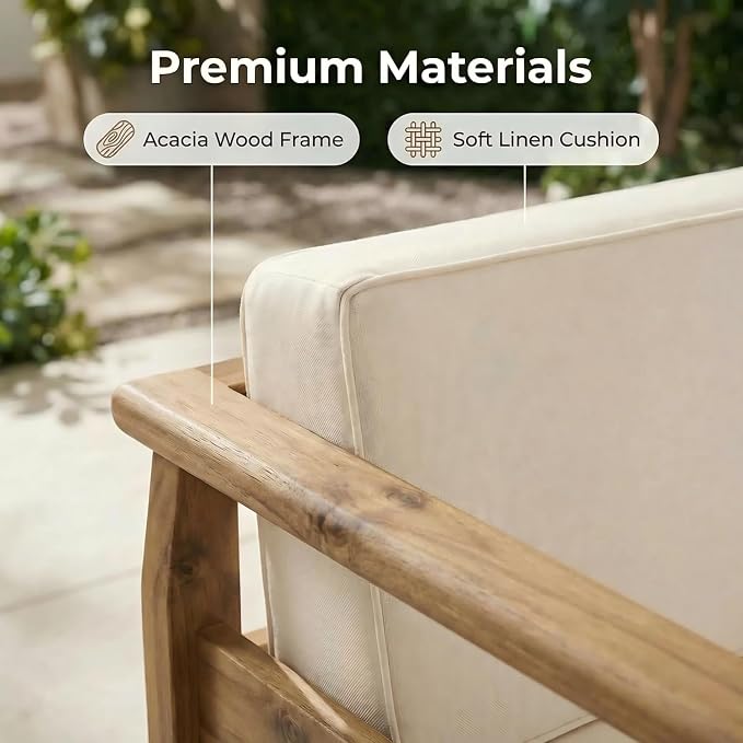 Patio Furniture Set-Single Chair, Outdoor Sectional Furniture with Armrests and Thick Washable Cushions, All-Weather Patio Conversation Set for Backyard, Garden and Poolside, Beige(Series E)