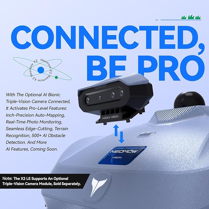 Neomow X2 LE 360° 3D LiDAR Robot Lawn Mower, Wire Free for 0.37 Acre, No RTK Antenna, 4G App Control, GPS Anti-Theft, 13Ah, IPX6, Support Upgrade AI Bionic Triple Vision Module for Auto-Mapping