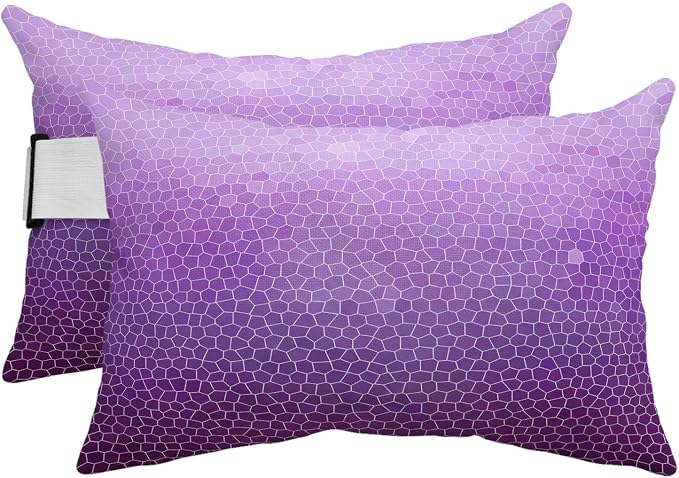 Chaise Lounge Headrest Pillow 2 Pack, Purple Ombre Waterproof Chair Pillows with Insert & Adjustable Elastic Strap for Beach Pool Recliner, Geometric Stained Glass Outdoor Patio Pillow