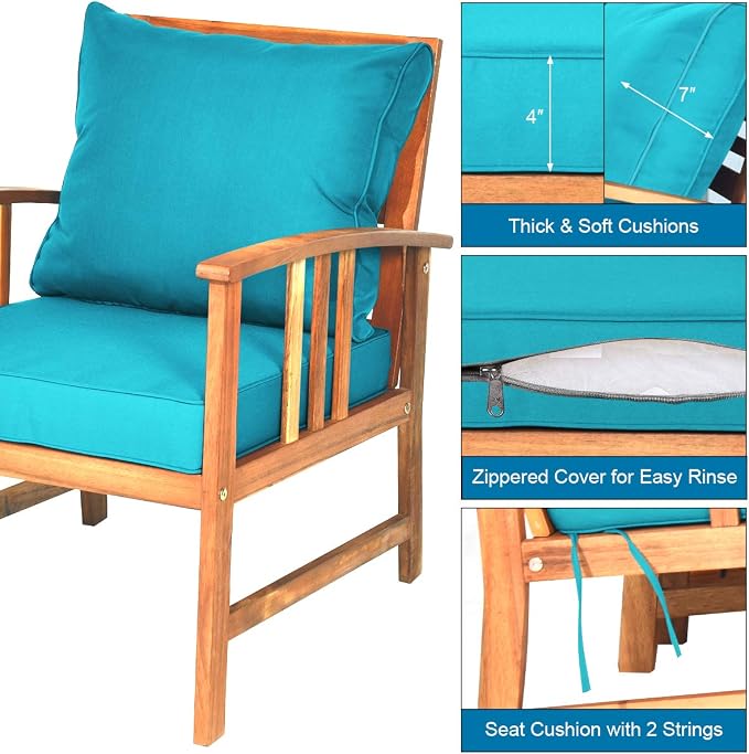 Tangkula 8 Pieces Acacia Wood Patio Furniture, Outdoor Seating Chat Set w/Gray Cushions & Back Pillow, Conversation Set w/Coffee Table for Garden, Backyard, Poolside