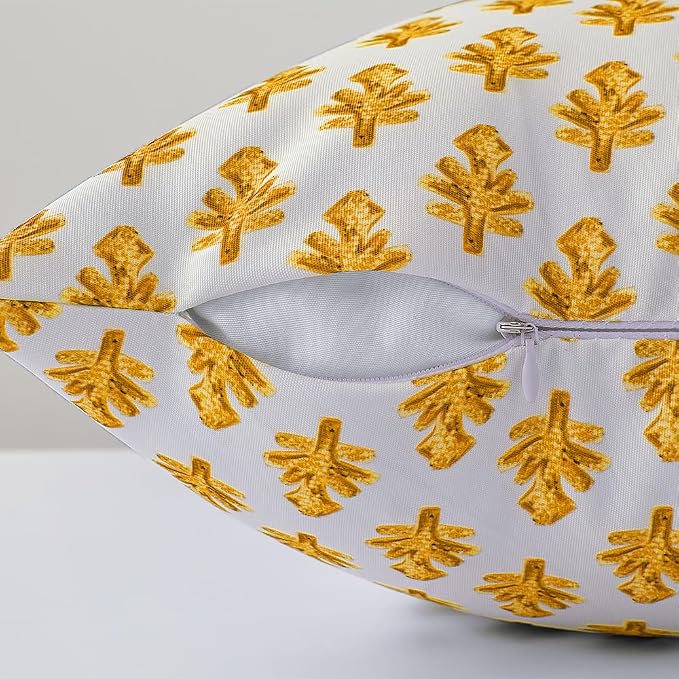 Outdoor Pillow Covers 18x18 Set of 2 Boho Yellow Floral Accent Print Decorative Throw Pillow Cases for Outdoor Waterproof Patio Furniture Garden Porch Sofa Bed Cushion Covers Home Decor JB005-G18