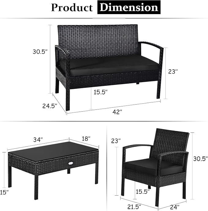 HAPPYGRILL 8-Piece Patio Conversation Set Outdoor Rattan Wicker Sofa & Coffee Table Furniture Set for Patio Garden Poolside