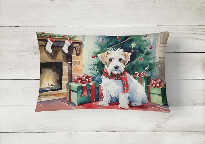 Caroline's Treasures DAC2745PW1216 Sealyham Terrier Cozy Christmas Throw Pillow Machine Washable, Indoor Outdoor Decorative Pillow for Couch, Bed or Patio, 12HX16W