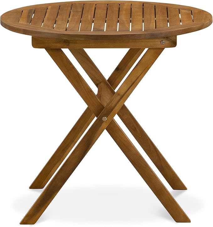 East West Furniture MNDK3CWNA 3 Piece Patio Bistro Sets Wood Folding Table Set Contains a Round Outdoor Acacia Wood Coffee Table and 2 Folding Side Chairs, 30x30 Inch, Natural Oil