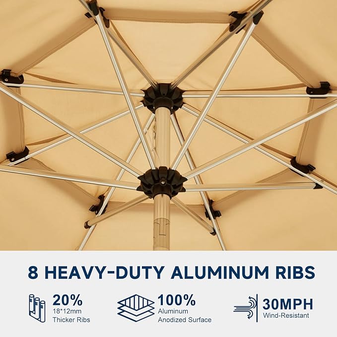 9FT 3-Tier Aluminum Outdoor Patio Umbrella, Fade-Resistant Market Umbrella with Push Button Tilt Function, 8 Sturdy All-Aluminum Ribs for Gardens, Patios, Backyards & Pools