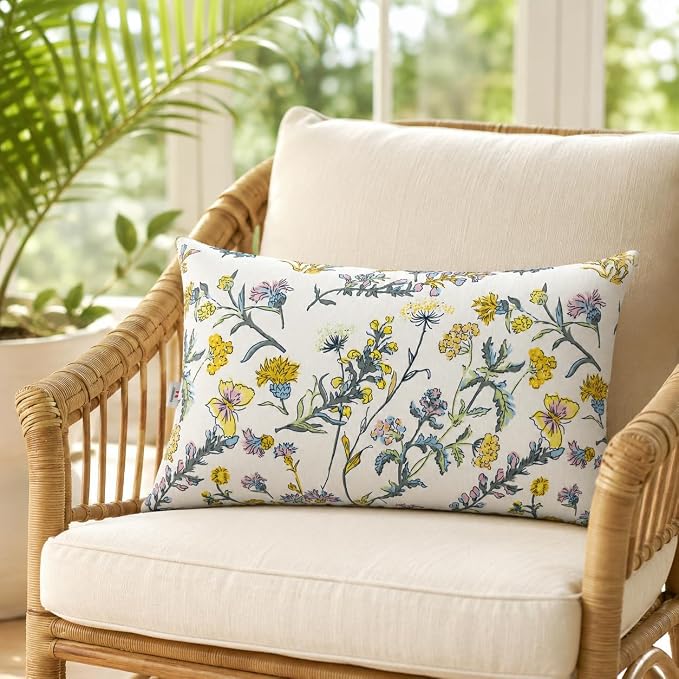 Outdoor Lumbar Pillows 12"x20" Waterproof Patio Pillows with Inserts | Set of 2 Fade Resistant Outdoor Waterproof Lumbar Pillow Decorative Garden Lumbar Cushions for Home Patio Terrace Sofa