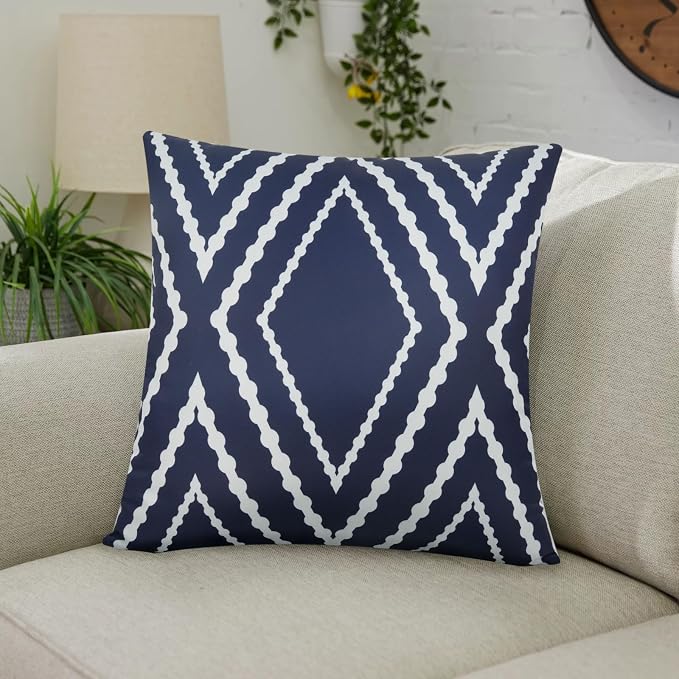 Adabana Outdoor Waterproof Pillow Covers 20x20 Navy Blue | Geometric Decorative Throw Pillow Covers Set of 2 for Patio, Garden, Porch, Farmhouse