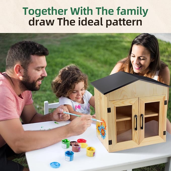 Outdoor Library Outdoor Book Box Storage Small Wooden Cabinet Little Literature Box for Neighborhoods Community and Schools Sharing Books, Flyers, Newspapers