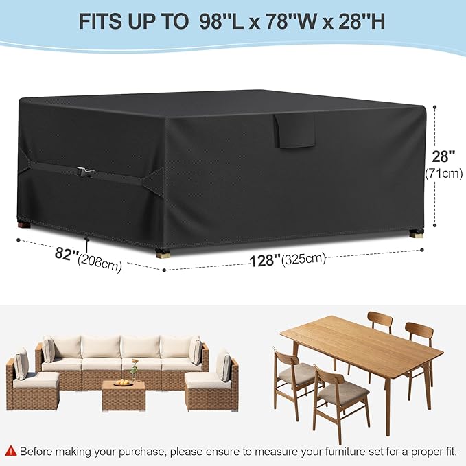Patio Furniture Covers Waterproof, 98"L X 78"W X 28"H, 600D Outdoor Table Cover, Rectangular Heavy Duty Outdoor Sectional Sofa Couch Set Cover, Patio Dining Table Covers, Black