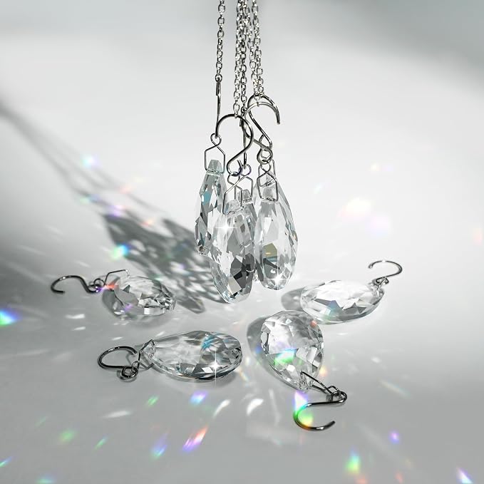 10pcs 38mm Crystal Suncatcher Pendants Chandelier Parts Decor | Crystal Sun Catcher, 38mm Hanging Crystal Chandelier Parts, Prism Pendants with Hook, Crystal Christmas Ornaments Home Decor