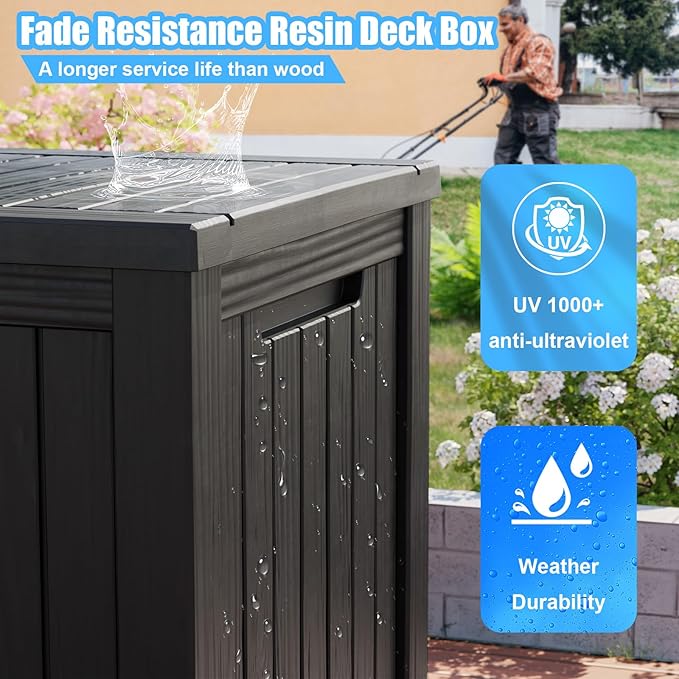 PatioZen 180 Gallon Resin Deck Box Outdoor Storage Box with Lockable Lid, Waterproof for Patio Cushions, Gardening Tools & Exercise Equipment