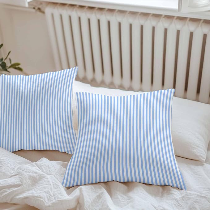 Pack of 2 Striped Outdoor Pillow Waterproof Covers 26x26 inch, Blue Ocean Polyester Throw Pillow Covers Garden Cushion Decorative Case for Patio Couch Decoration Set of 2