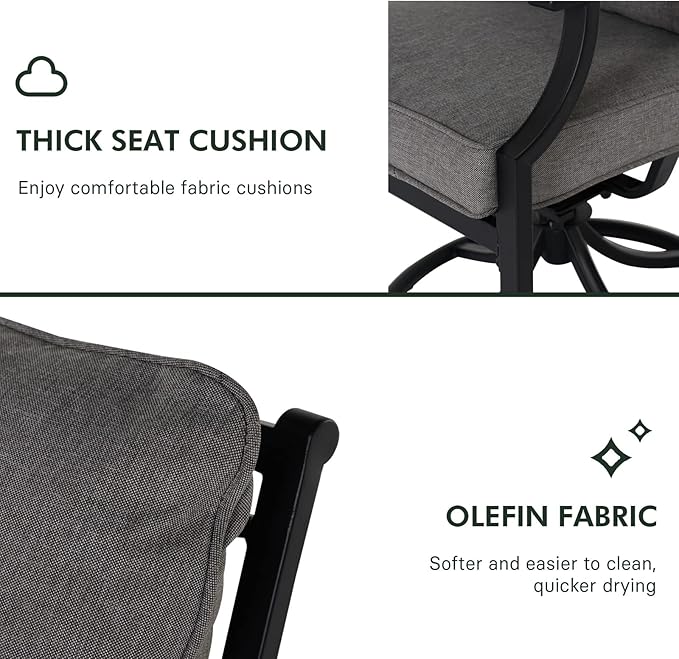 Grand patio Outdoor Patio Dining Set 5-Piece E-Coated Outdoor Furniture Set with 2 Swivel Dining Chairs & 2 Fixed Dining Chairs and 1 Square Dining Table with Umbrella Hole, Grey
