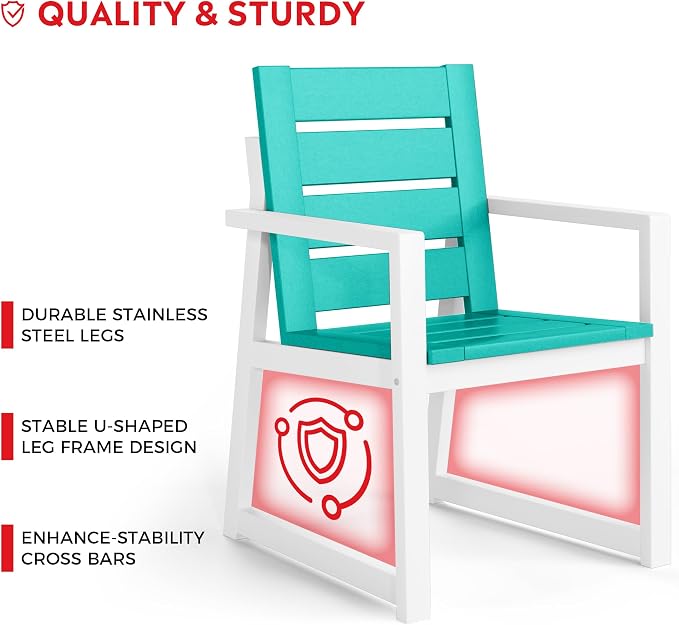 Costaelm Stinson HDPE Plastic Outdoor Patio Dining Arm Chair, Turquoise