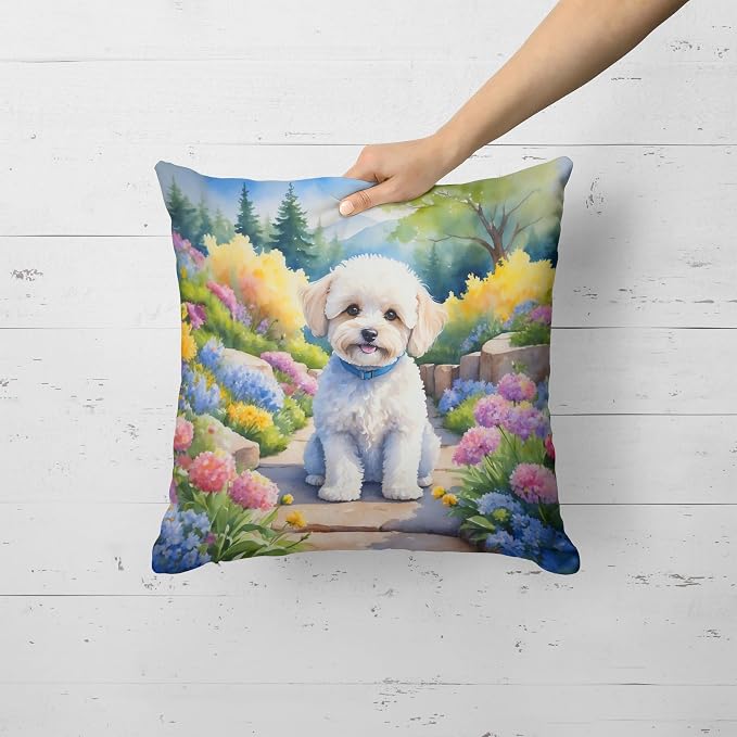 Caroline's Treasures Maltipoo Spring Path Throw Pillow Machine Washable, Indoor Outdoor Decorative Pillow for Couch, Bed or Patio, 18Hx18W