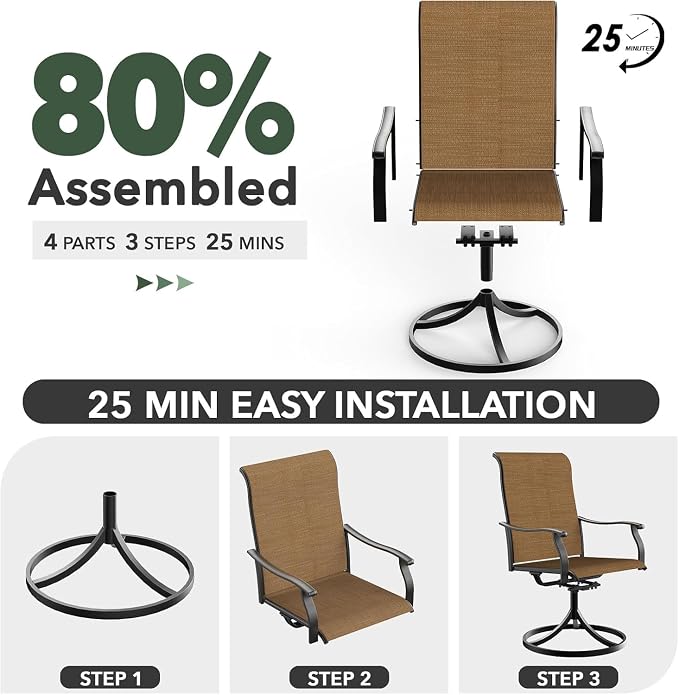 Outdoor Dining Table with 4PCS Swivel Chairs,48"x 48"x 28" Round Patio Table with Adjustable Umbrella Hole,Stable Patio Dining Set for Home or Outside