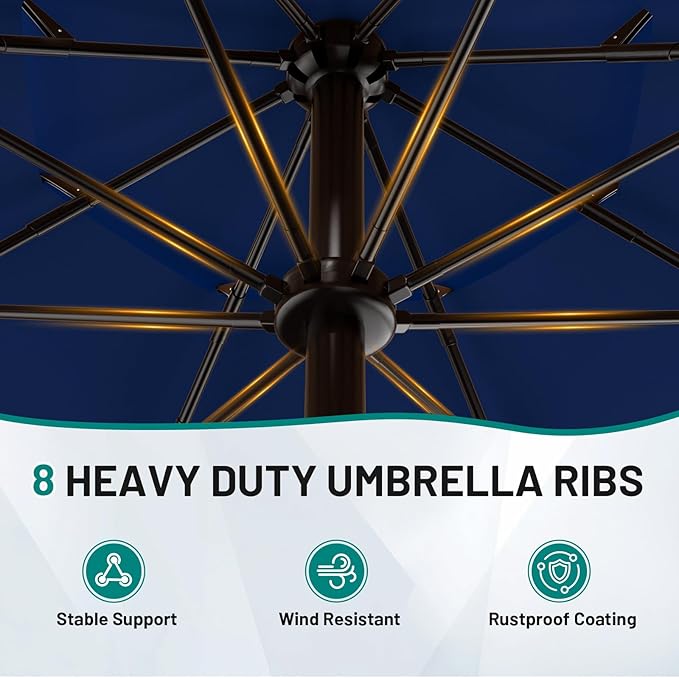 AreShark 11FT 3-Tiers Patio Umbrella with Valance, Outdoor with Crank, Large Outdoor Market Umbrellas Vented with 8 Sturdy Ribs, Patio Table Umbrellas for Garden, Deck, Backyard, Pool, Navy
